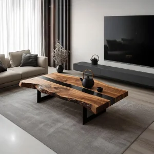 Rustic Solid Wood Low Table – Sculptural Organic Design, Handmade Living Room Furniture